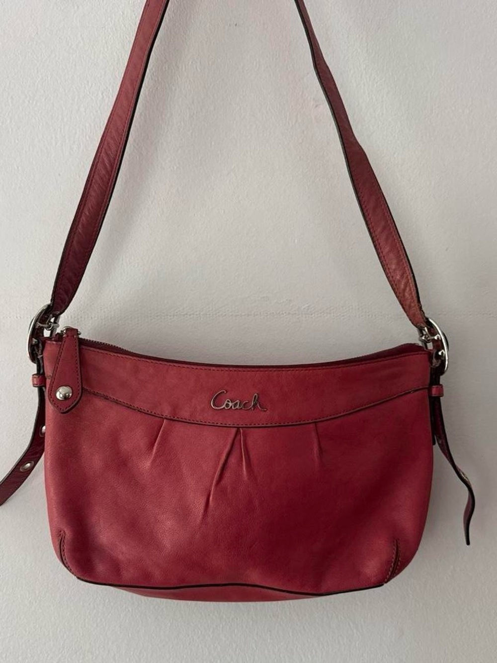 Coach Hot Pink Leather Shoulder / Crossbody Bag w/ Silver Hardware
